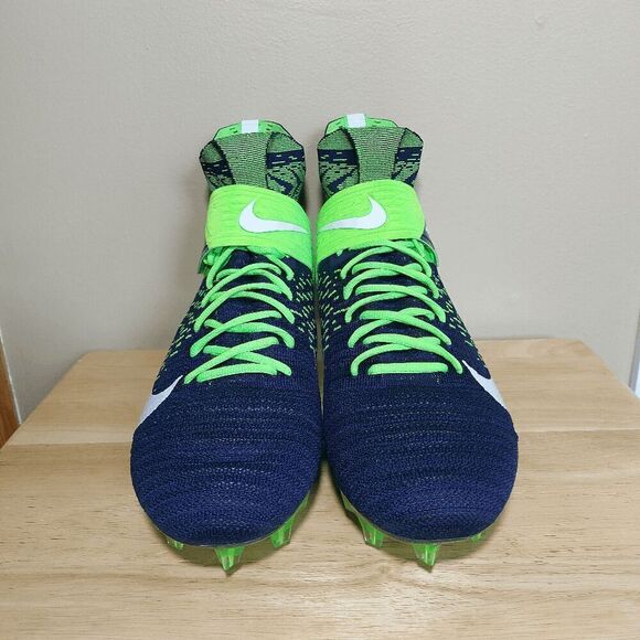 Nike Alpha Menace Elite 2 Flyknit Football Cleats Blue Green Seahawks BV2077-400 - Picture 2 of 7